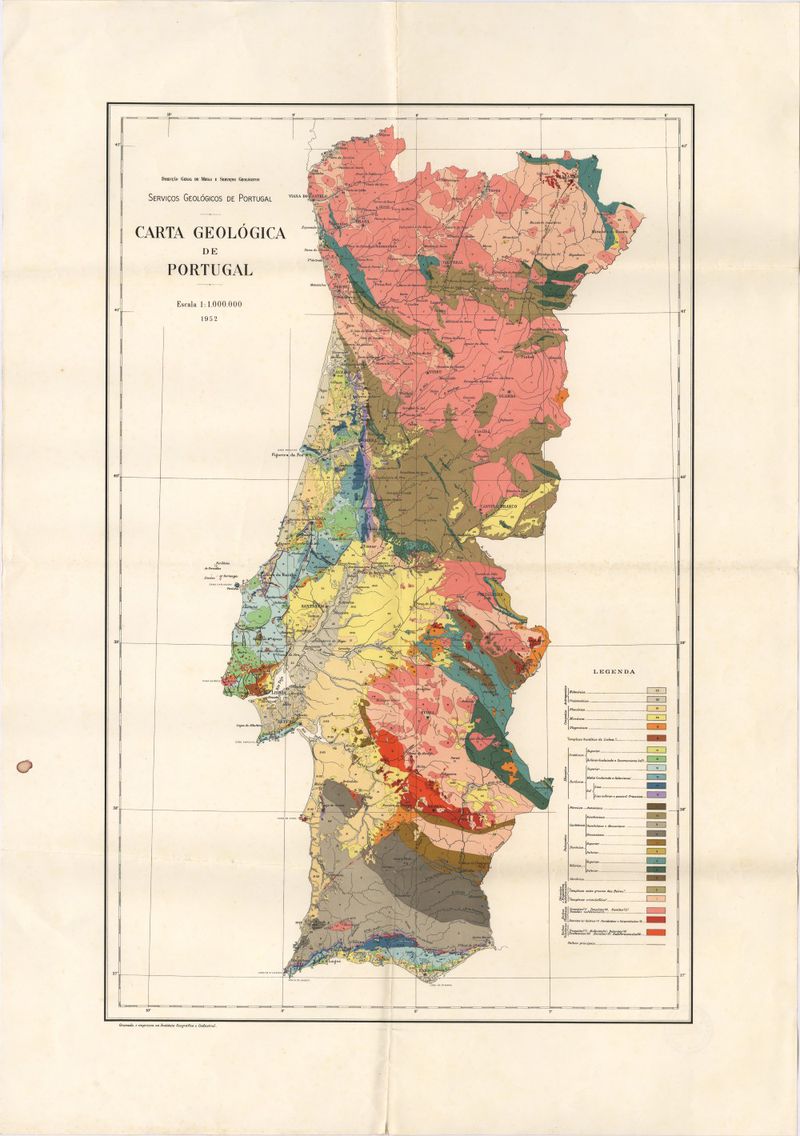 Mapa geológico simplificado de Portugal com a indicação da distribuição
